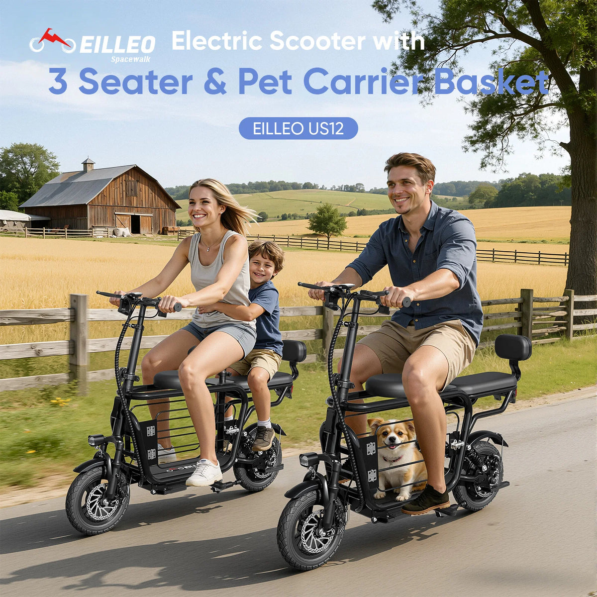 Eilleo Spacewalk 48V Foldable Electric Scooter With Seat And Basket