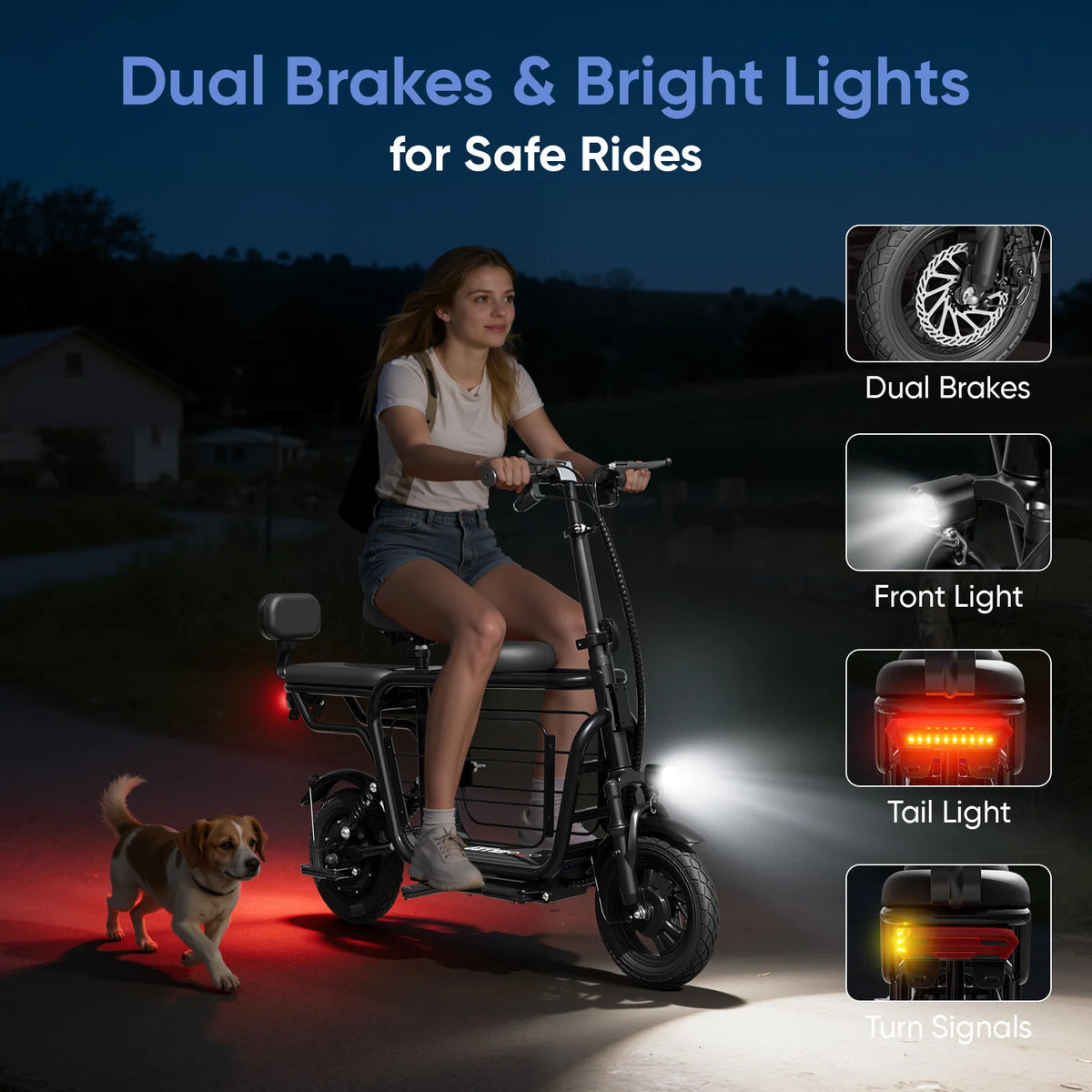 Eilleo Spacewalk 48V Foldable Electric Scooter With Seat And Basket