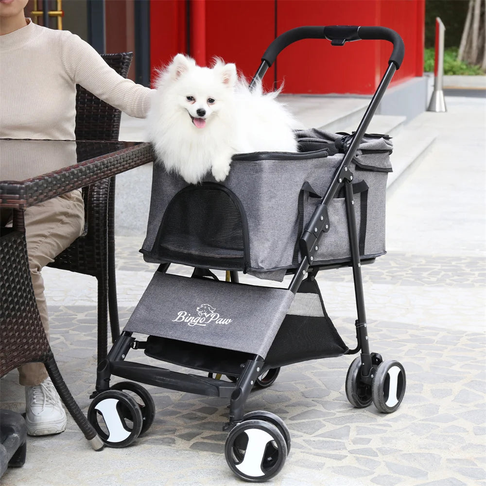 Foldable Pet Dog Stroller With Wheels And Rain Cover
