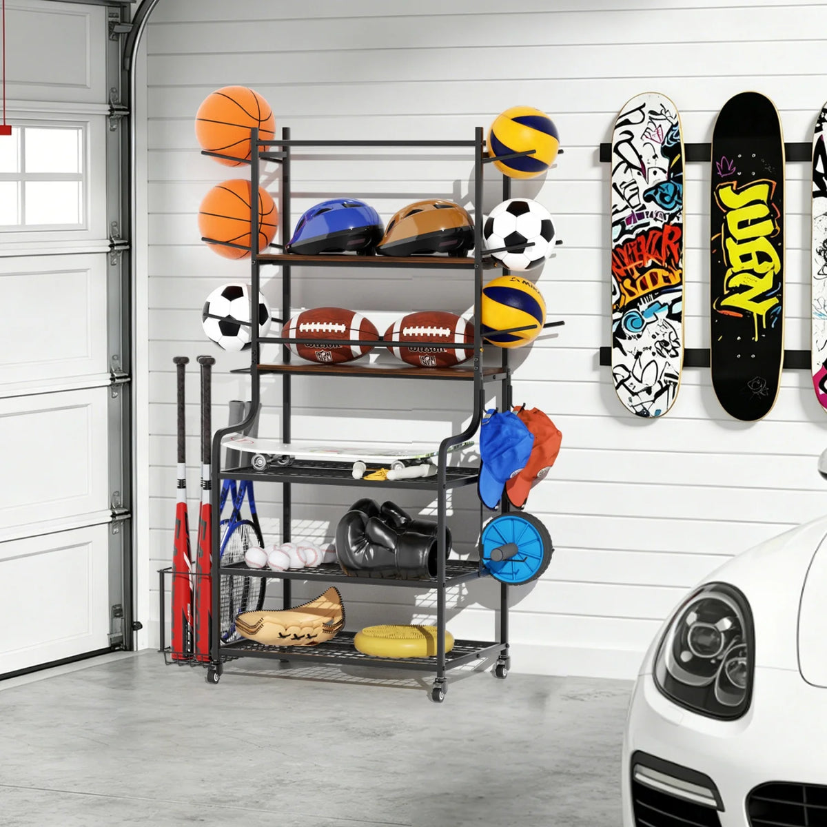 Mobile Gym Storage Rack On Wheels For Yoga Mats And Equipment