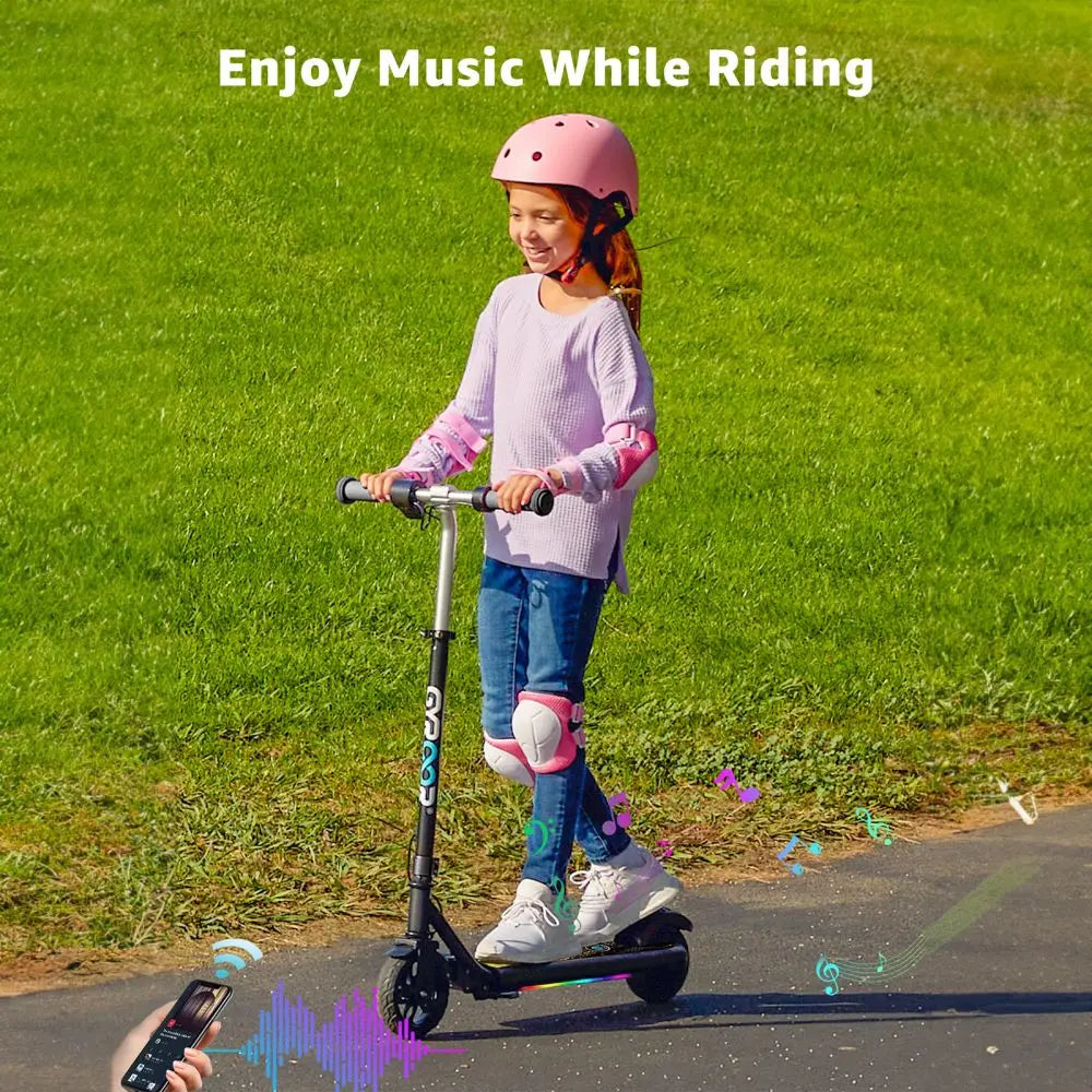 GYROOR Kids Electric Scooter With Led Lights And Adjustable Handlebars