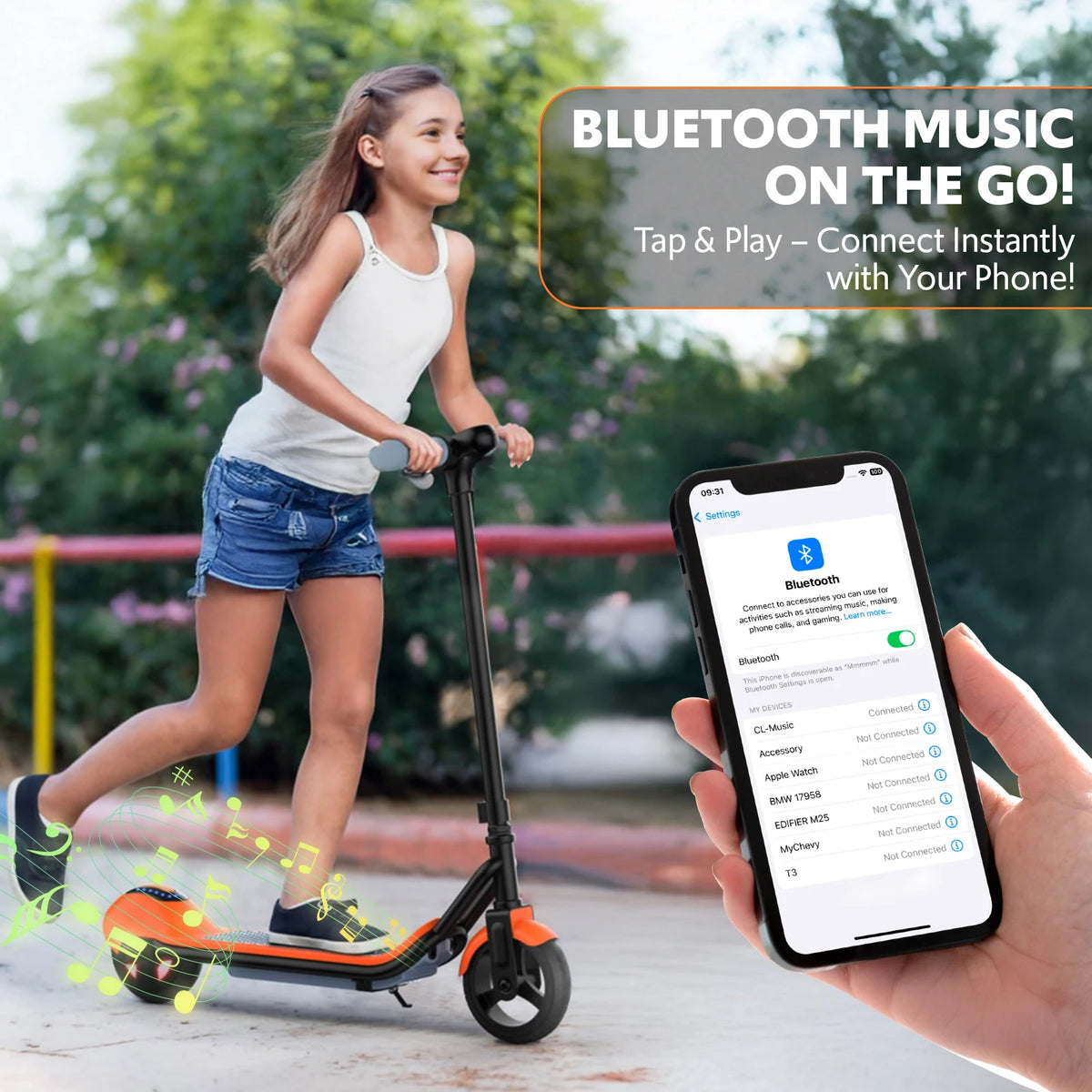 Osboo Kids Electric Scooter Bluetooth LED Lights 9Mph 110W Motor