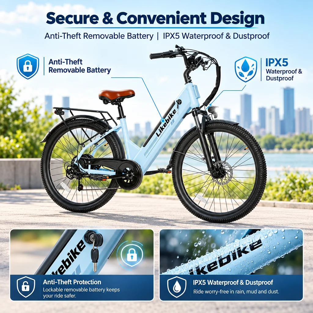 Adults Commuter Electric Bike With Removable Battery And Shimano Gears