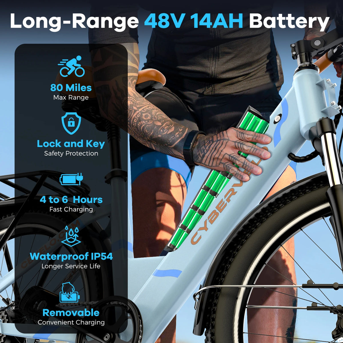 Cybervelo Urban Commute Electric Bicycle With Detachable Battery
