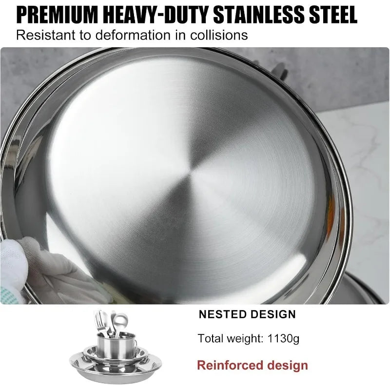 Reusable Double Walled Stainless Steel Camping Plates And Bowls Set