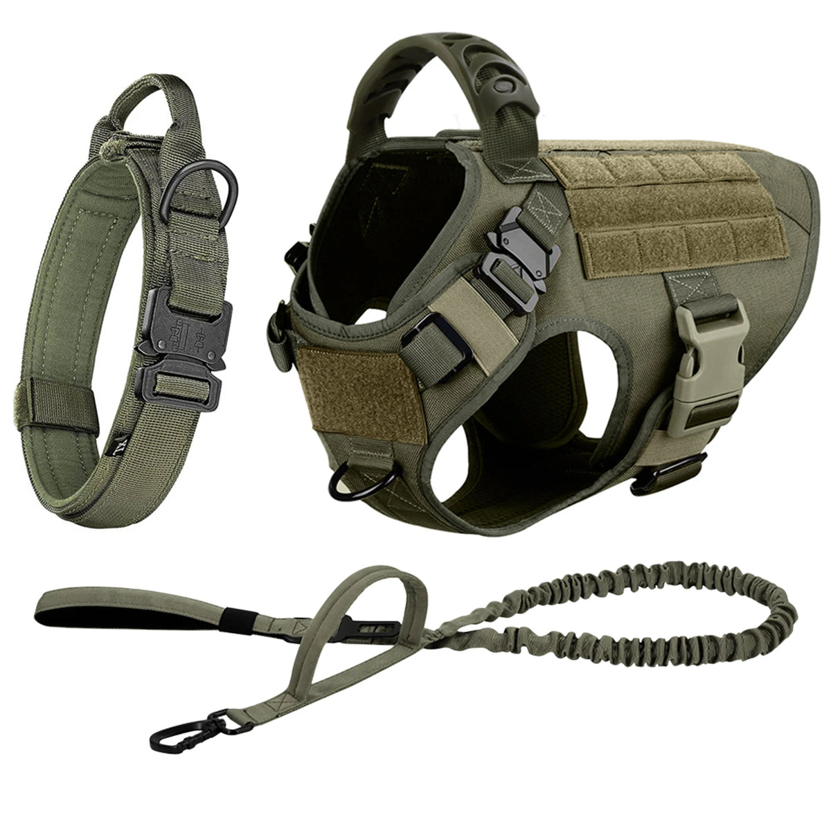 Adjustable Nylon Tactical Dog Harness Collar Leash Set Padded Vest
