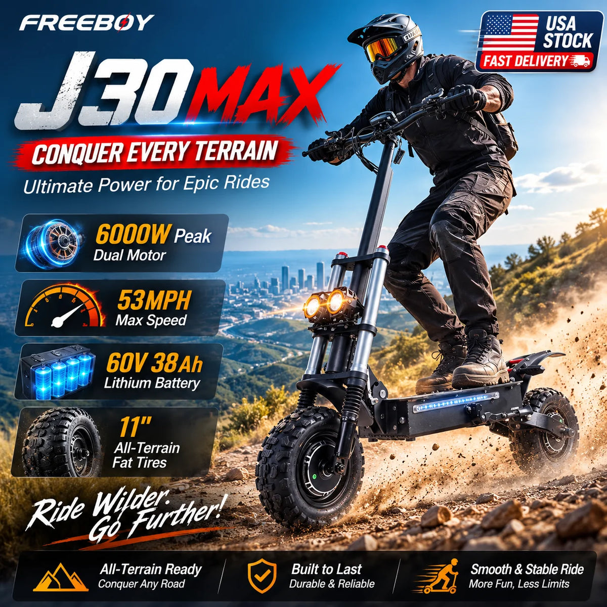 Freeboy J30max High Performance Dual Motor Electric Scooter For Adults