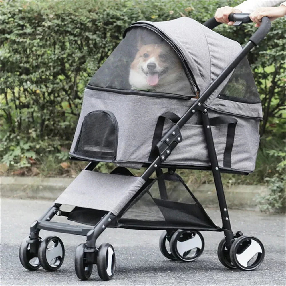 Foldable Pet Dog Stroller With Wheels And Rain Cover
