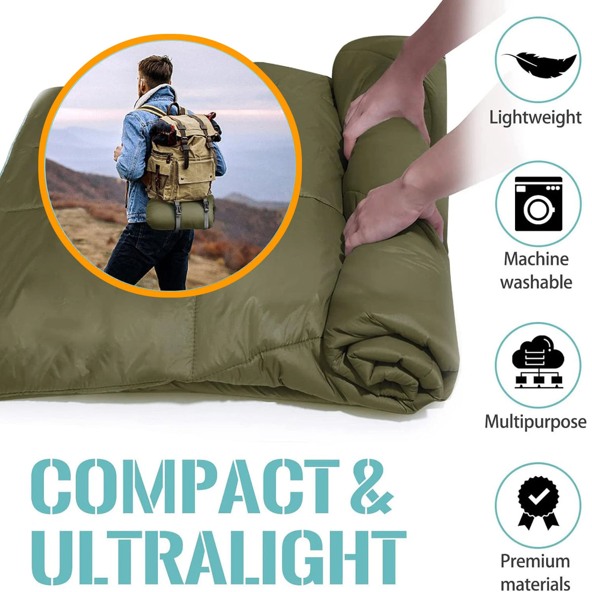 Outdoor Lightweight Down Alternative Puffy Camping Blanket For Hiking