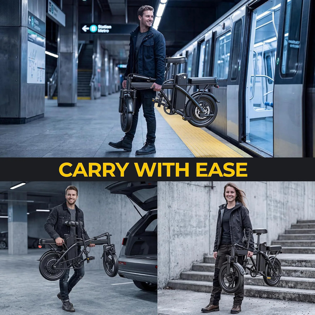 AOVOPRO Foldable Mini Electric Bike Dual Seat Long Range