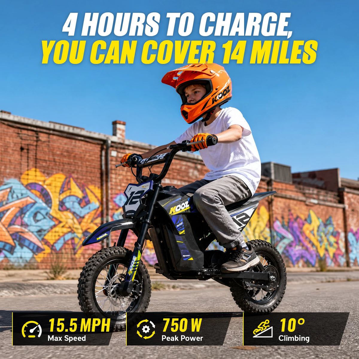 KOOZ Kids Electric Dirt Bike With Powerful 750W Motor Engine