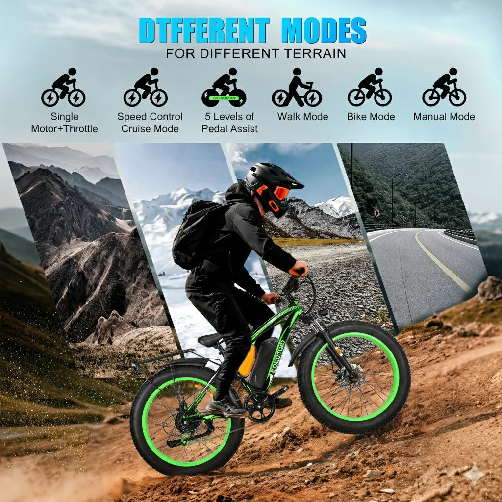 Adults 1000W Fat Tire Electric Bike With 48V Rechargeable Battery