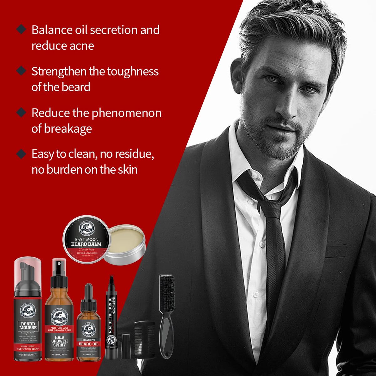 Men's Beard Care Set with Jojoba Oil Smoothness Repair Formula