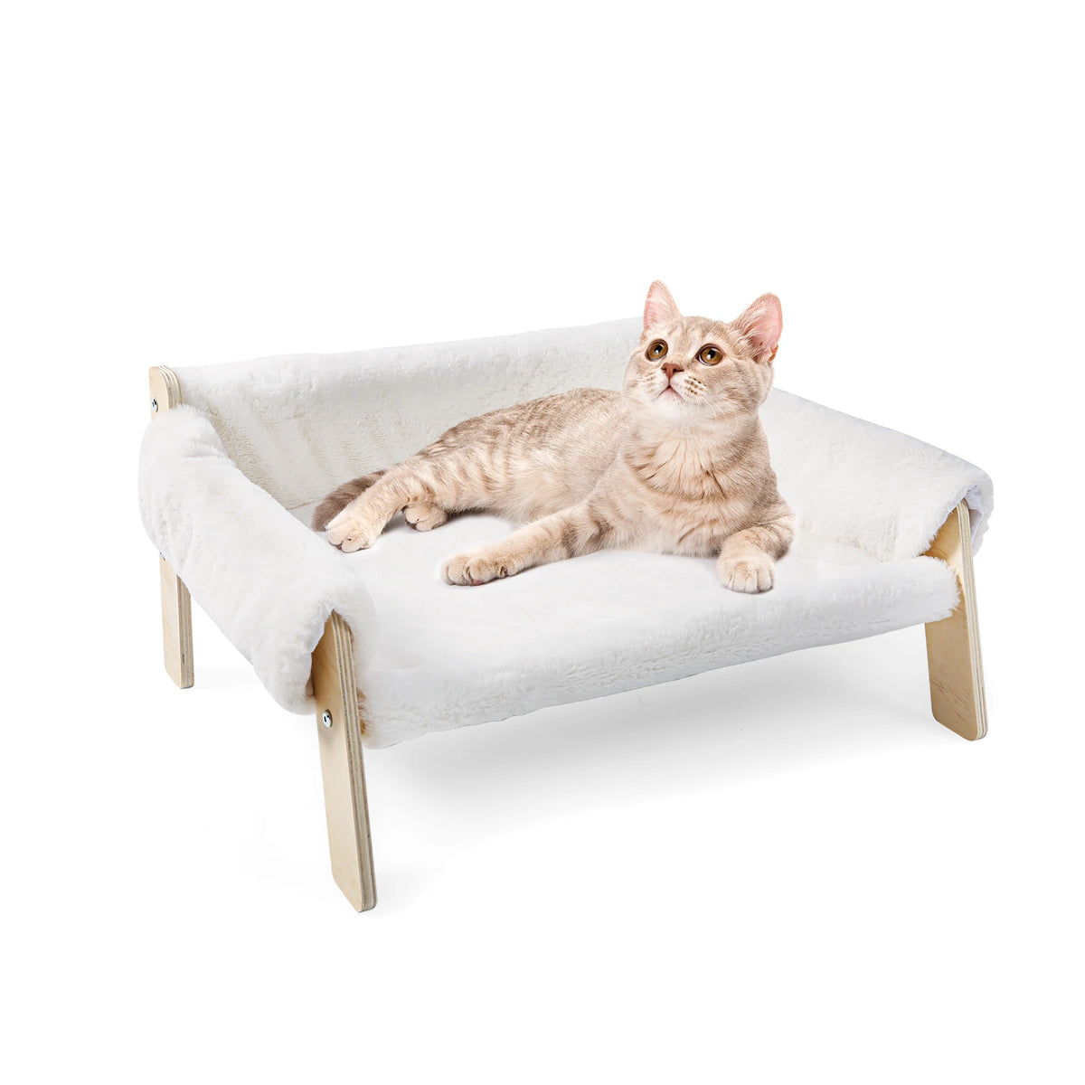 Soft Plush Elevated Cat Sofa Bed With Sturdy Wooden Legs