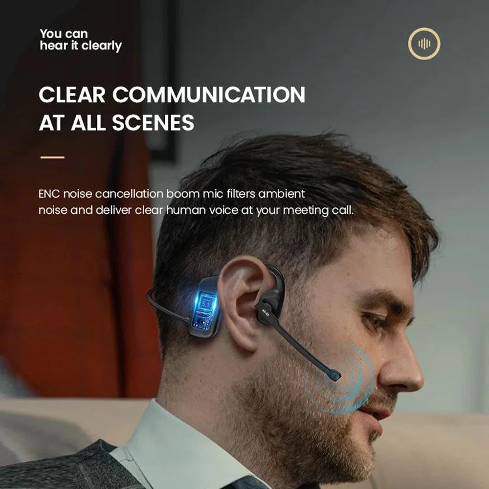 Wireless Bone Conduction Bluetooth Headset With Dual Noise Cancelling Mic
