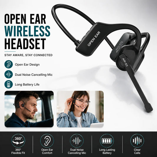Wireless Bone Conduction Bluetooth Headset With Dual Noise Cancelling Mic