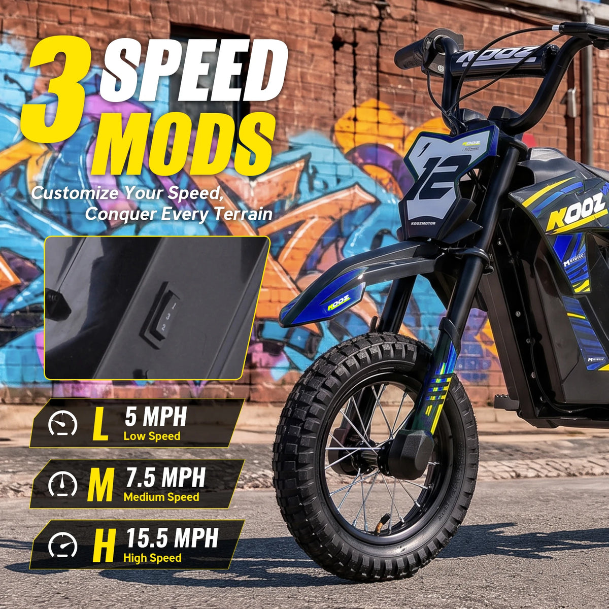KOOZ Kids Electric Dirt Bike With Powerful 750W Motor Engine
