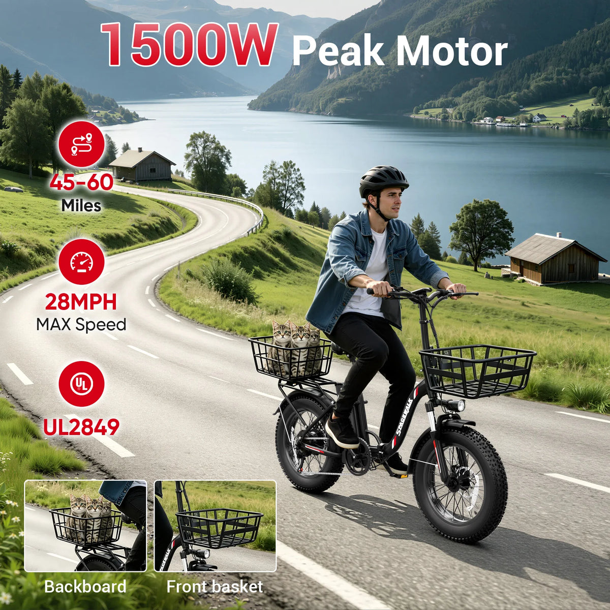 Eilleo Spacewalk 1500W Peak Fat Tire Folding Ebike With Battery