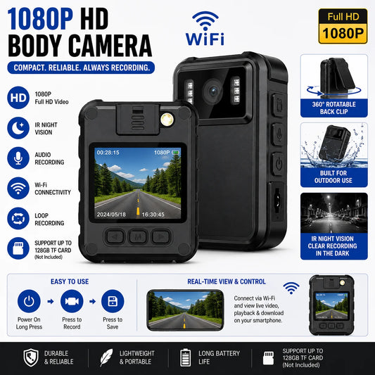 1080P HD WiFi Body Camera With Screen And Night Vision