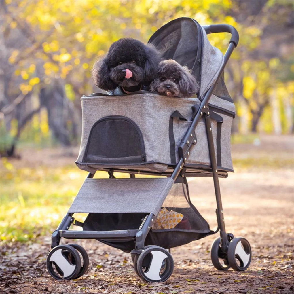 Foldable Pet Dog Stroller With Wheels And Rain Cover