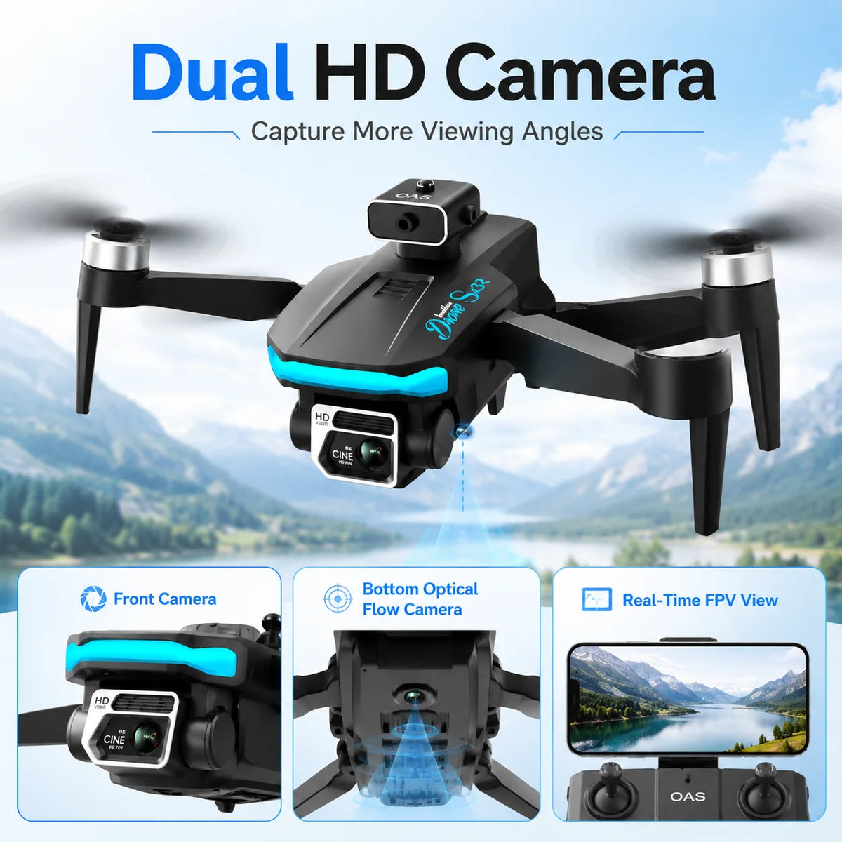 Znlyrion S132 Dual Camera Foldable RC Drone With App Control