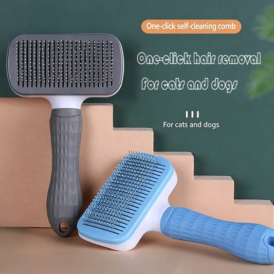 One Button Self Cleaning Slicker Brush Hair Remover For Pets