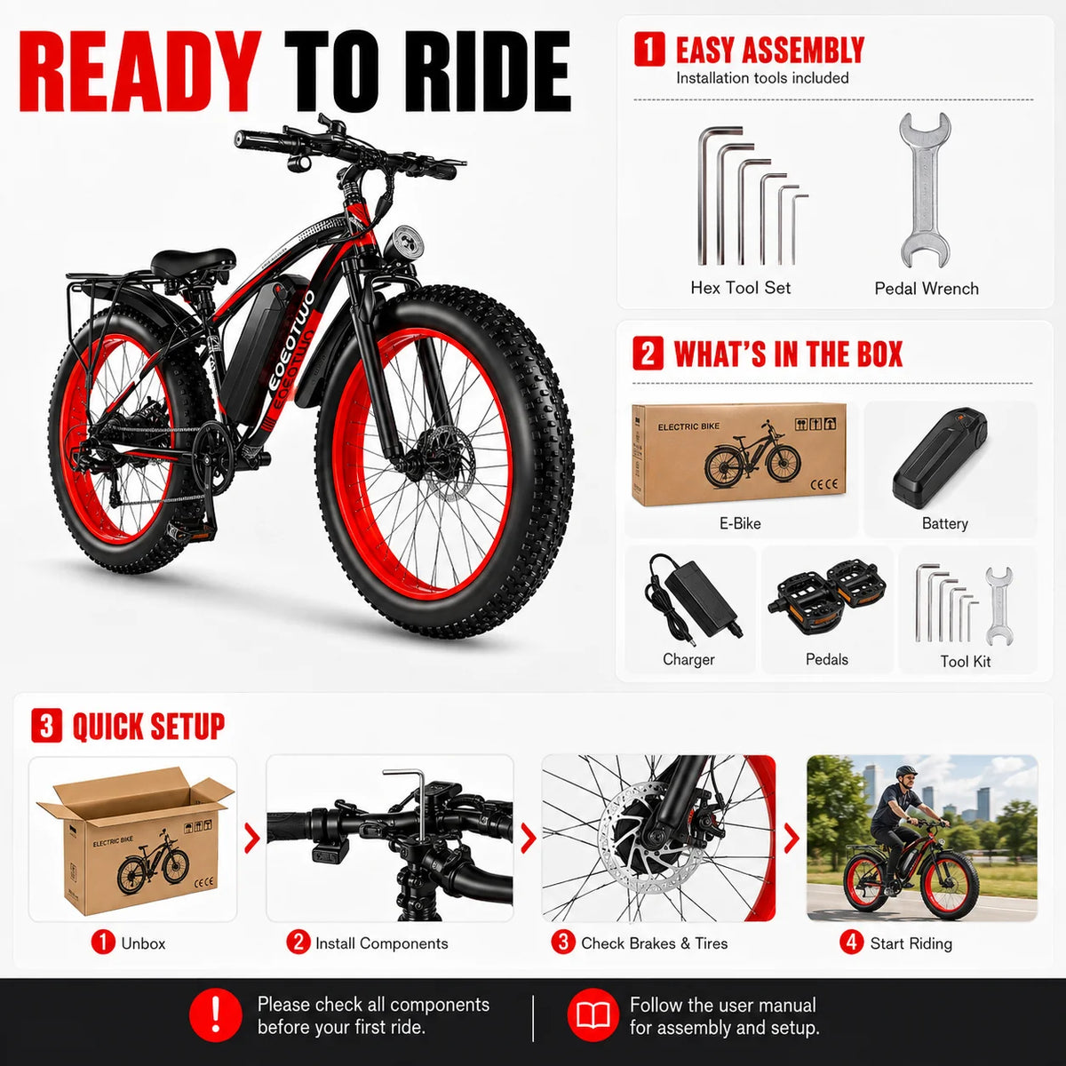 EOEOTWO 48V Fat Tire Electric Bike With Removable Battery