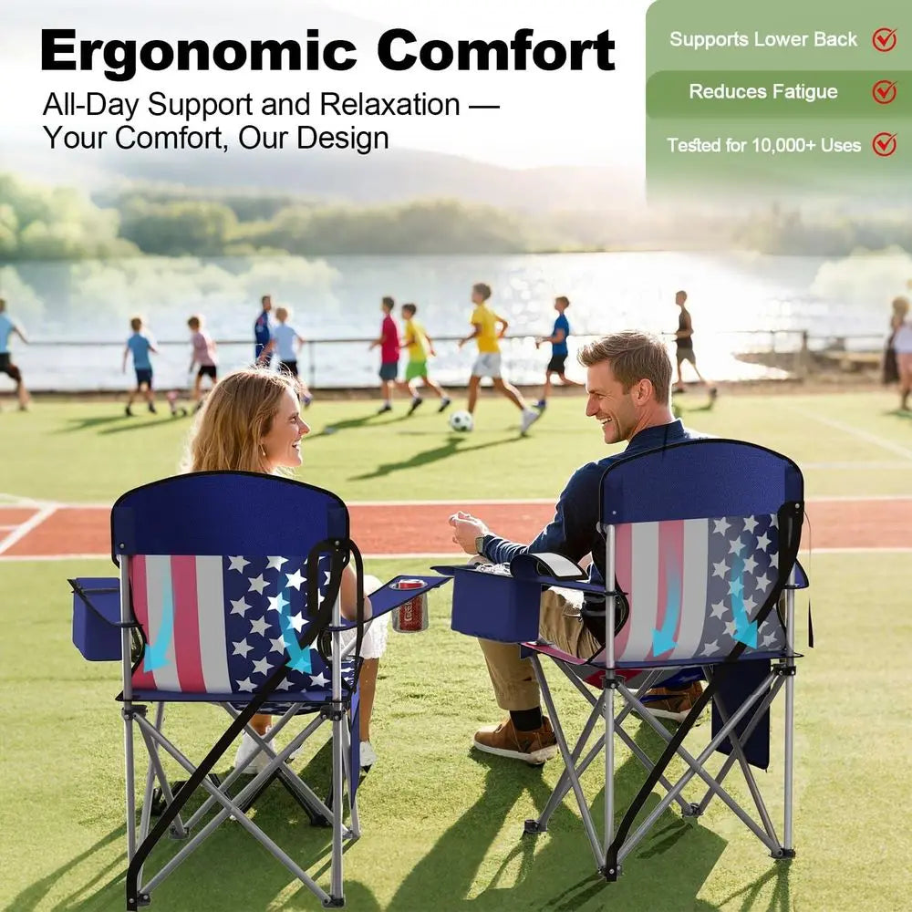 Durable Folding Camping Chairs With Cup Holder And Cooler Pouch