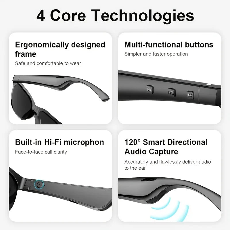 Bluetooth Smart Glasses With Integrated Audio And Touch Controls