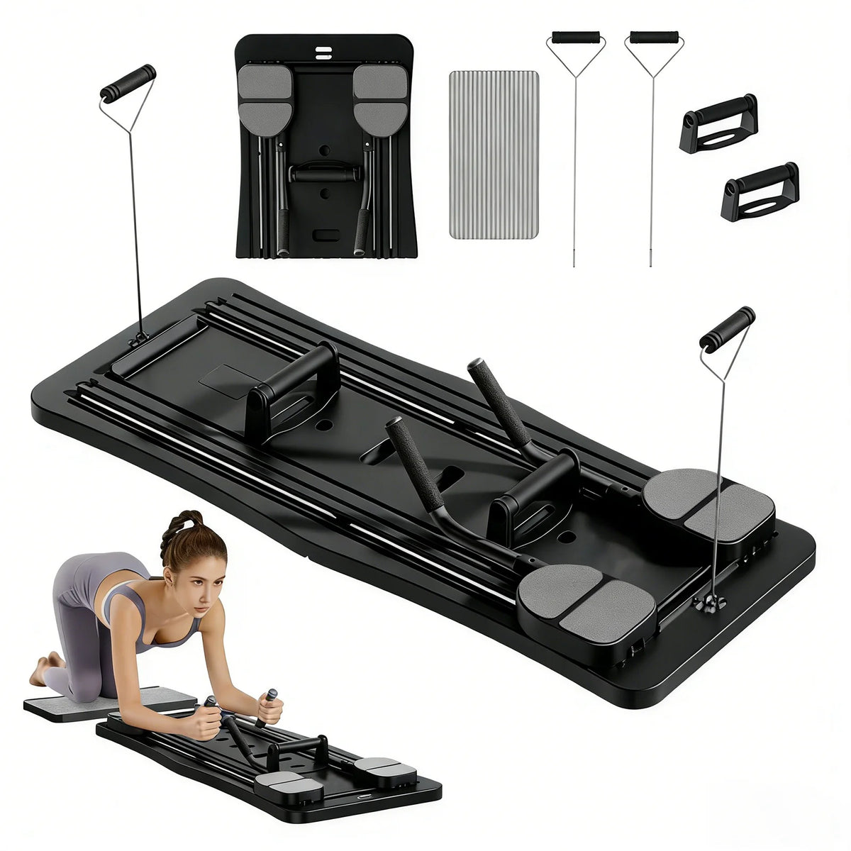Foldable Home Workout Board With Resistance Bands and Knee Pad