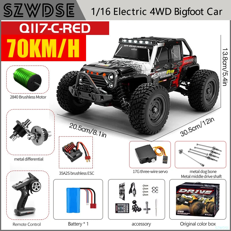 WLtoys Q117 Brushless 4WD RC Dirt Bike LED Headlights