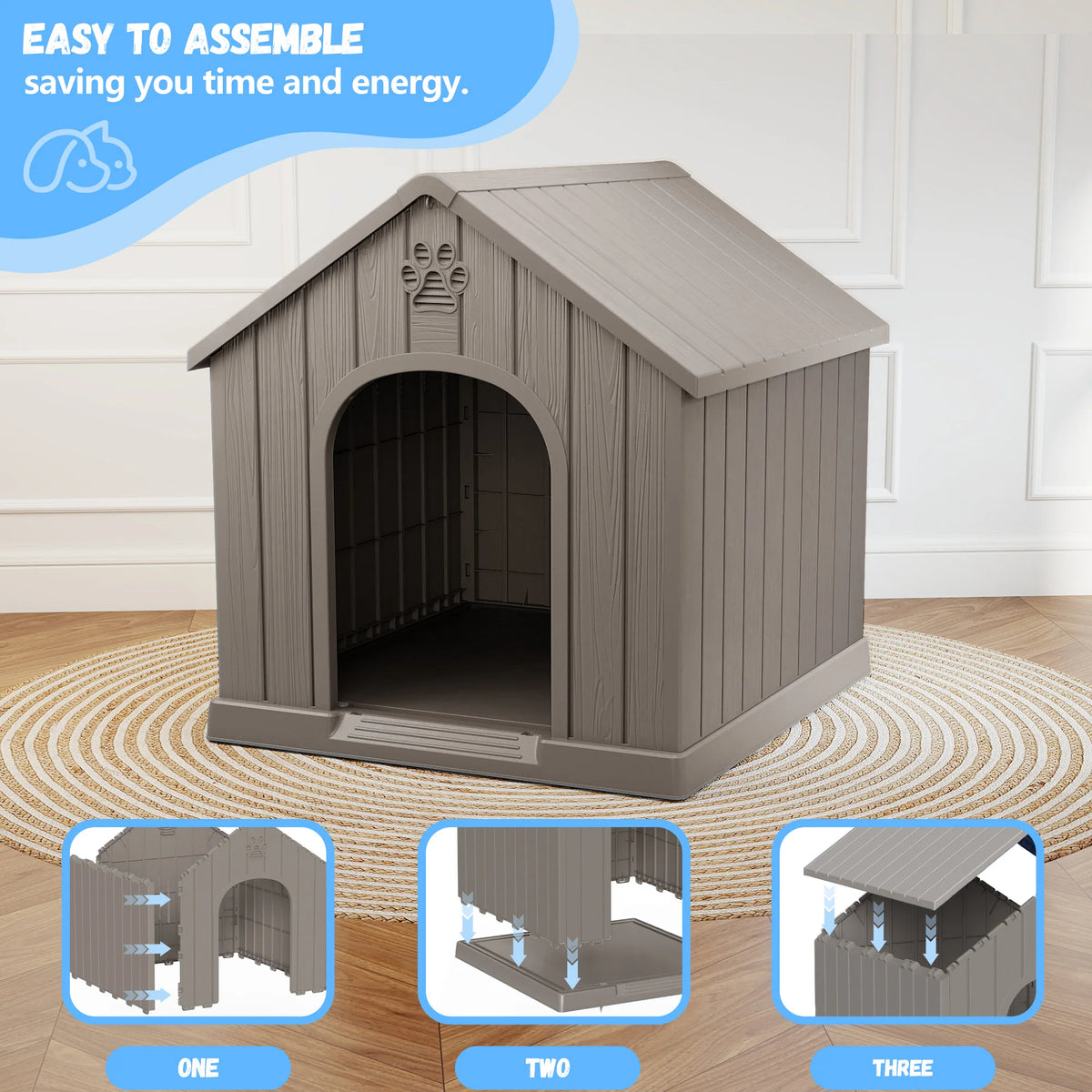 Weather Resistant Plastic Dog House For Outdoor Patio Backyard