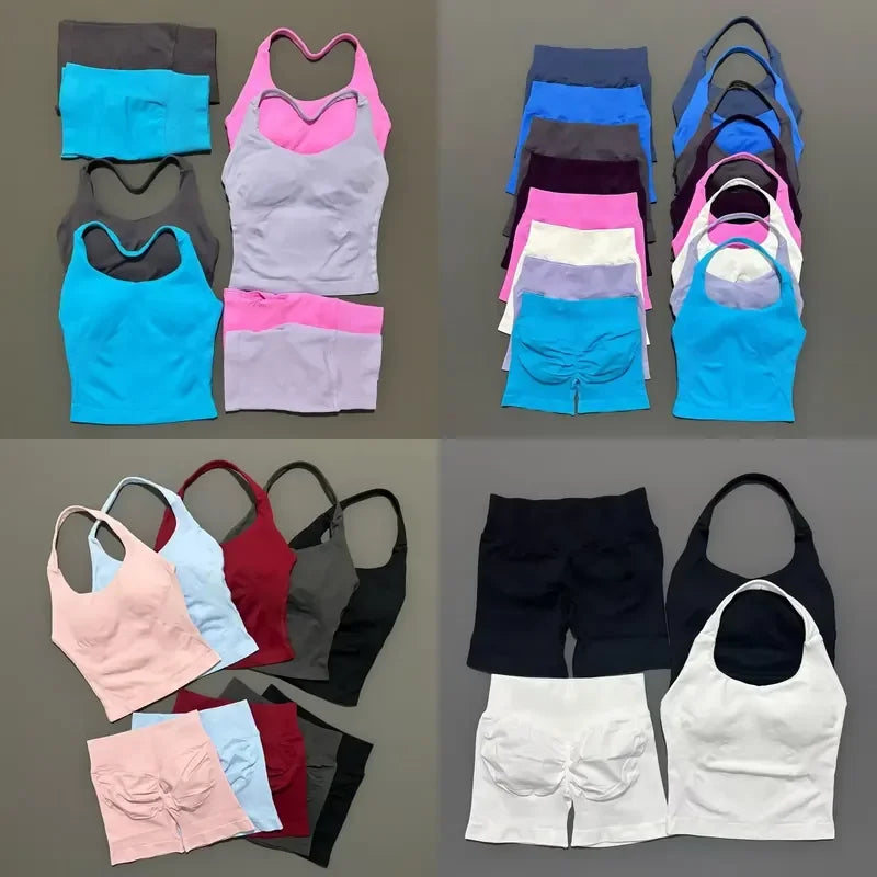 Seamless Nylon Women Two Piece Yoga Set With Halter Top