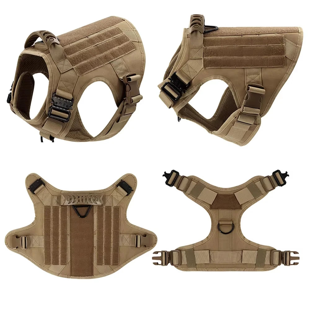 Adjustable Nylon Tactical Dog Harness Collar Leash Set Padded Vest