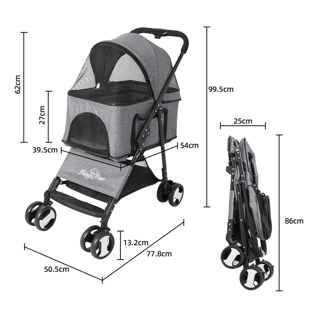 Foldable Pet Dog Stroller With Wheels And Rain Cover
