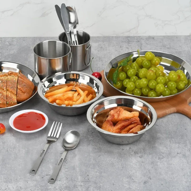 Reusable Double Walled Stainless Steel Camping Plates And Bowls Set