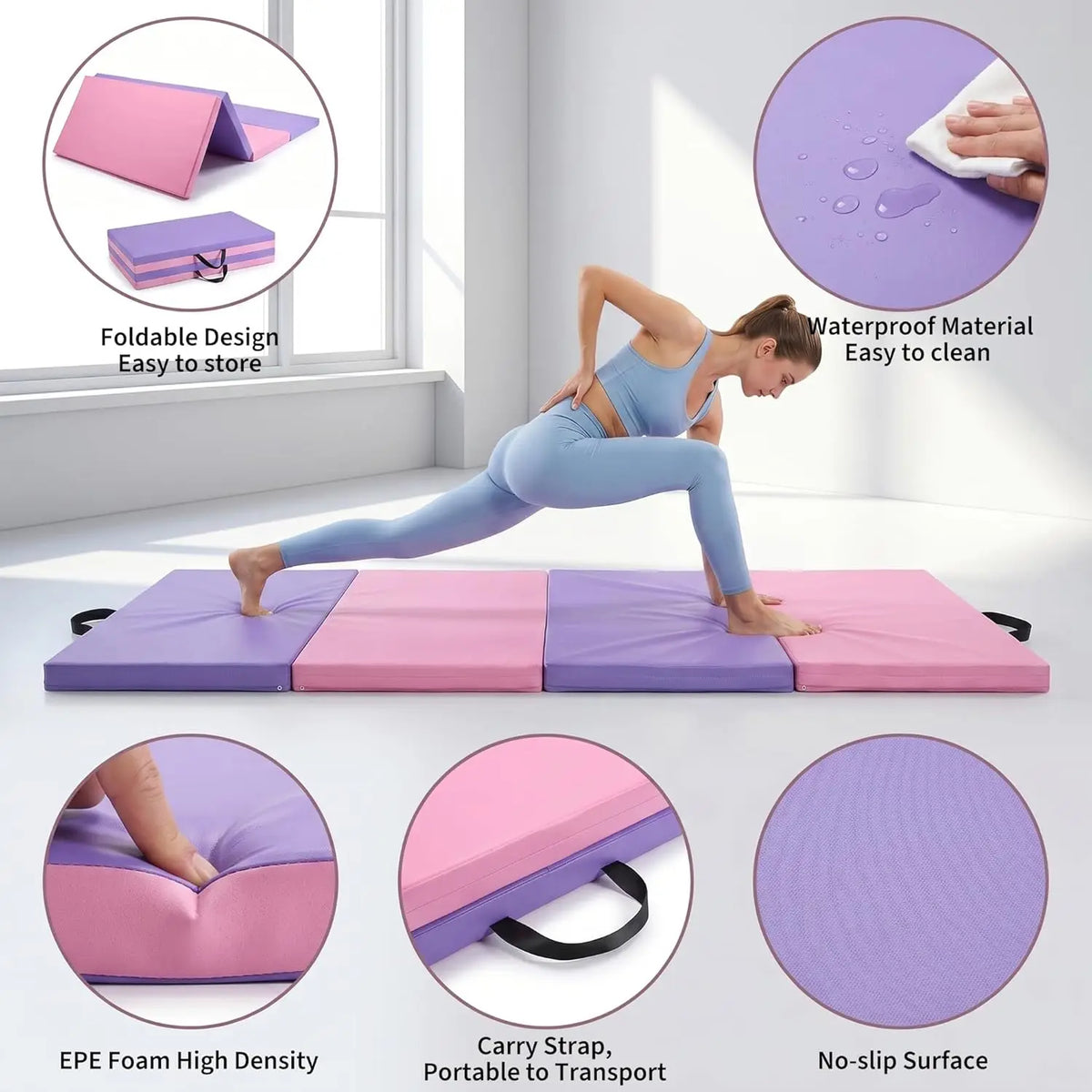 HiMISS Portable Four Fold Gymnastics Mat For Home Training