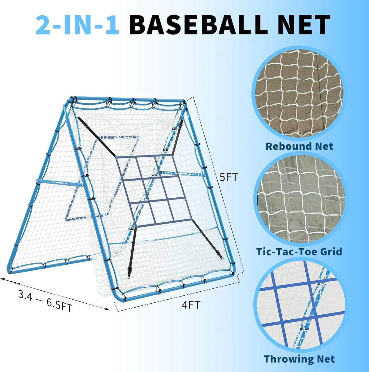 Tacleekii Adjustable Baseball Rebounder Net For Solo Training Practice