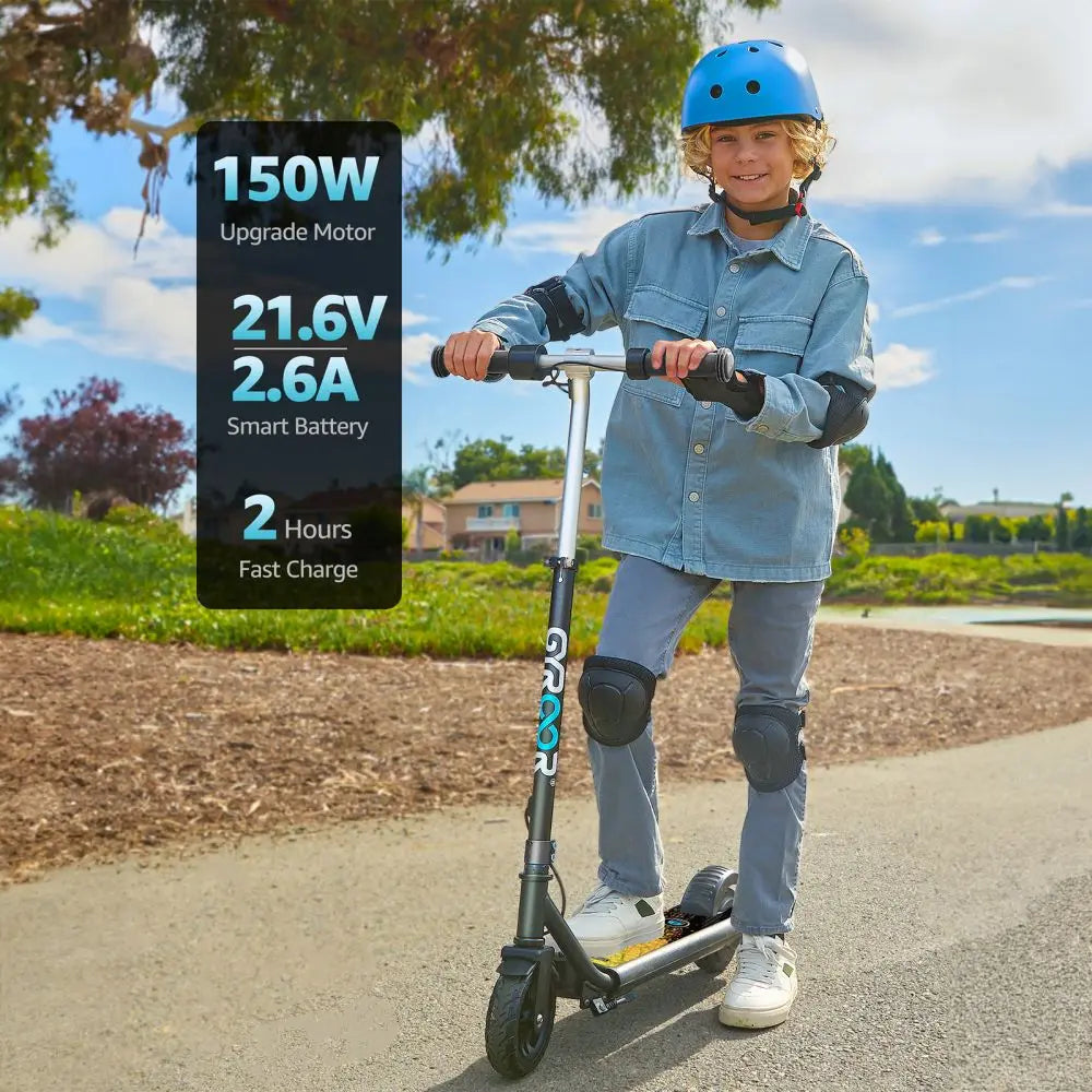 GYROOR Kids Electric Scooter With Led Lights And Adjustable Handlebars