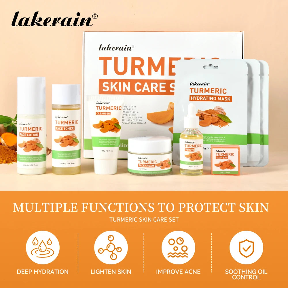 Lakerain Brightening Turmeric Skincare Cleanser Toner Serum And Cream Set