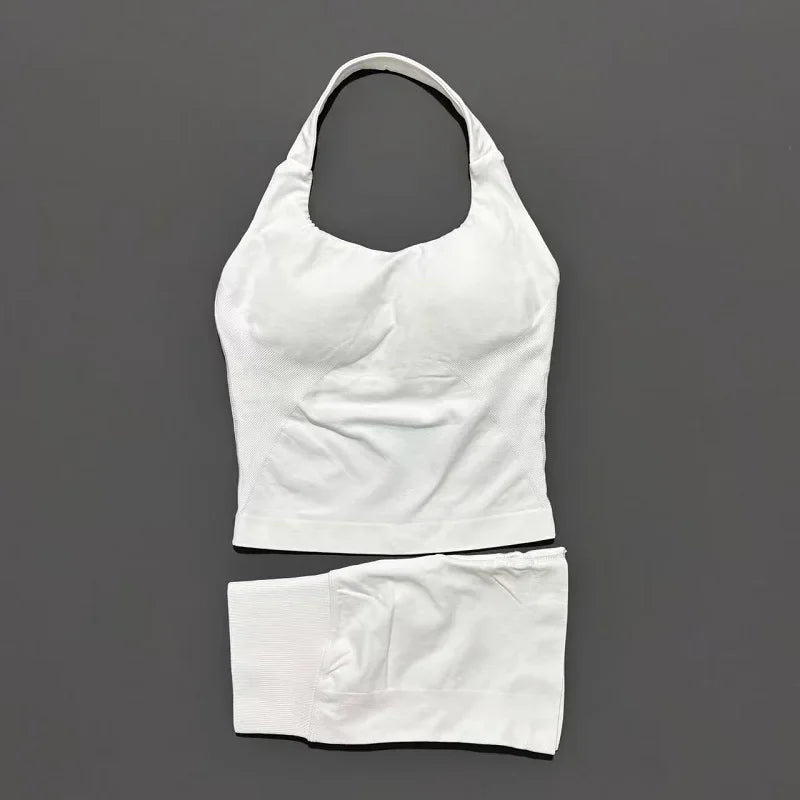 Seamless Nylon Women Two Piece Yoga Set With Halter Top