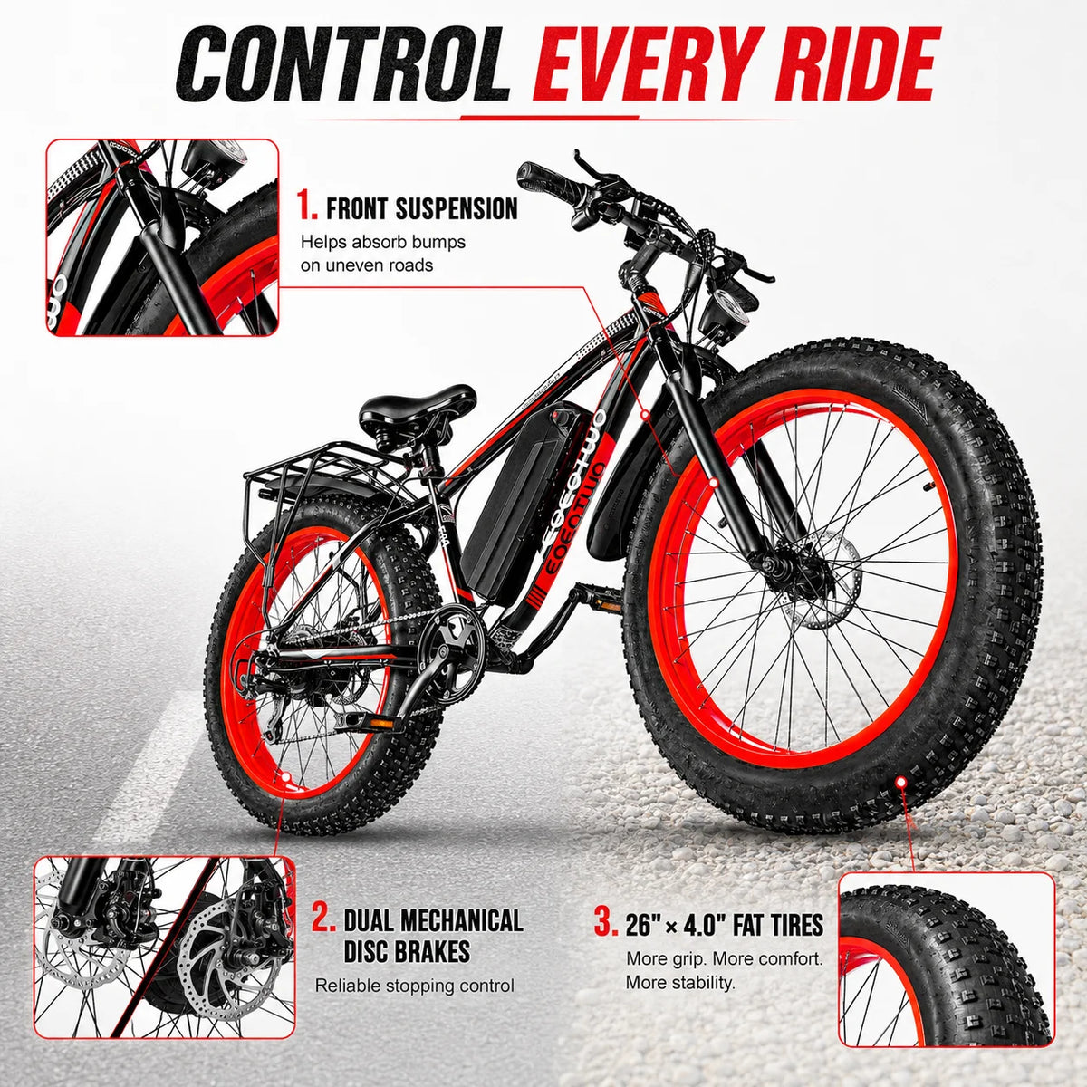 EOEOTWO 48V Fat Tire Electric Bike With Removable Battery
