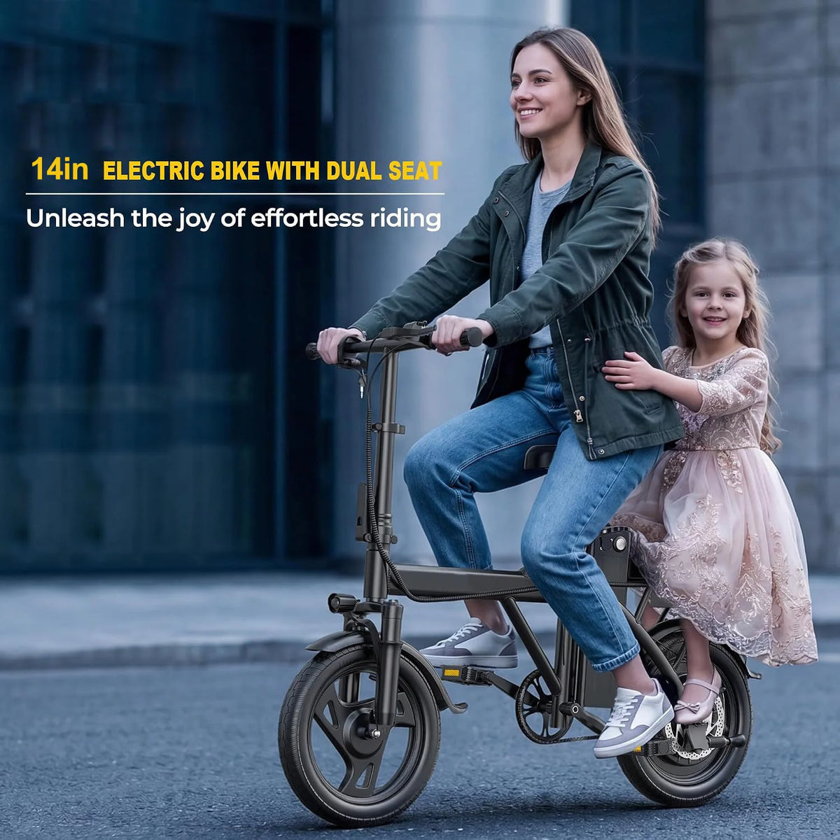 AOVOPRO Foldable Mini Electric Bike Dual Seat Long Range
