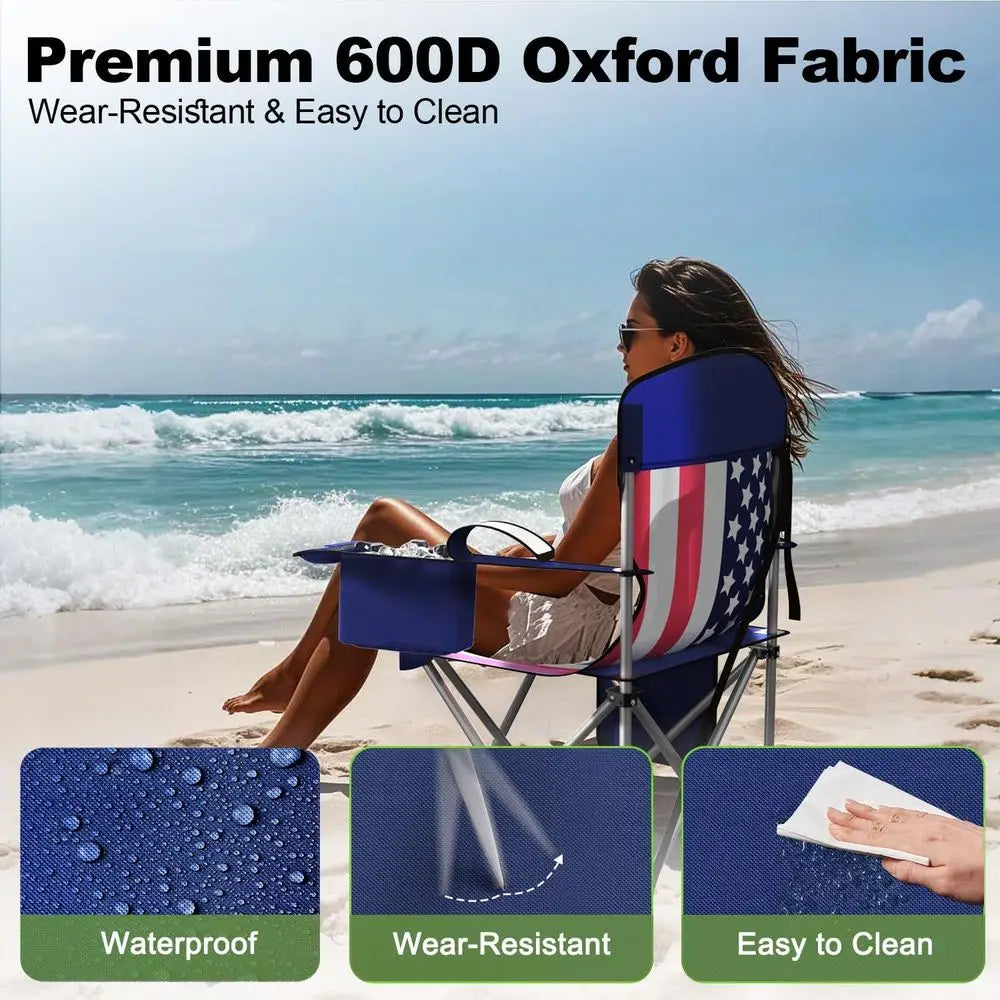 Durable Folding Camping Chairs With Cup Holder And Cooler Pouch
