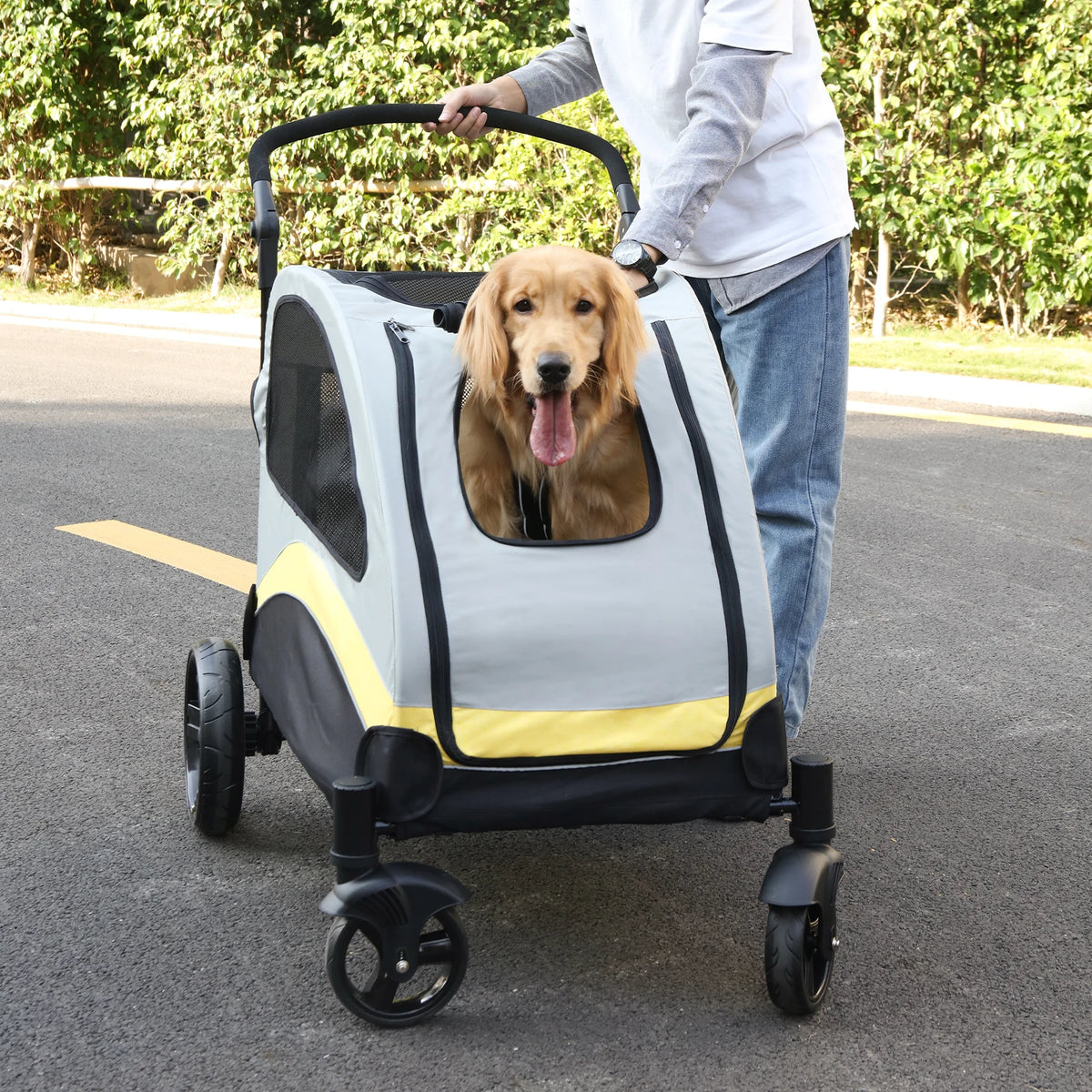 Portable Four Wheel Foldable Dog Stroller With Breathable Mesh Carrier