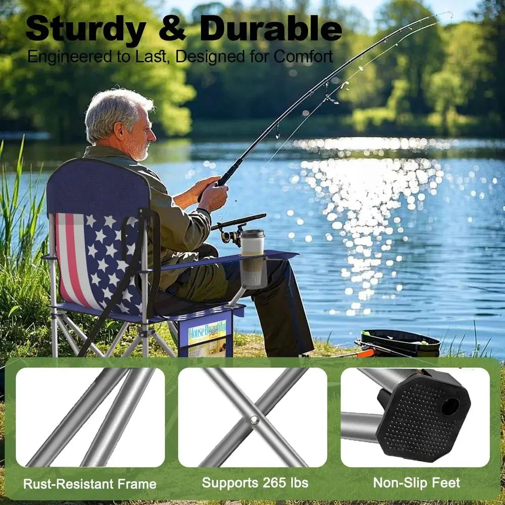 Durable Folding Camping Chairs With Cup Holder And Cooler Pouch