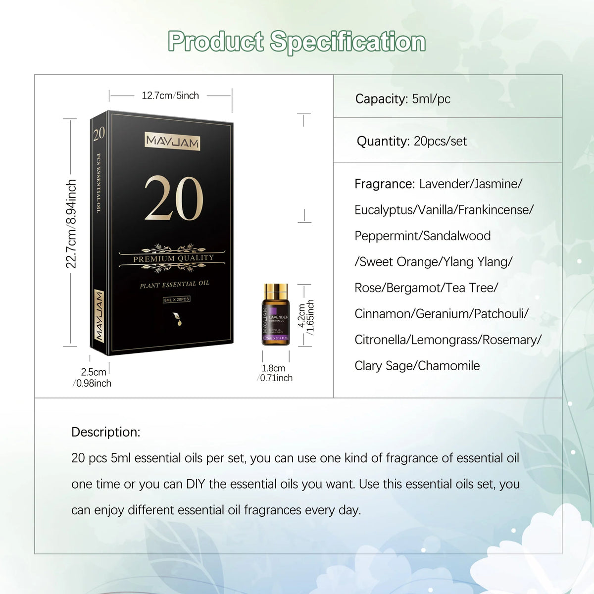 MAYJAM 20 Bottle Essential Oil Set with Gift Box