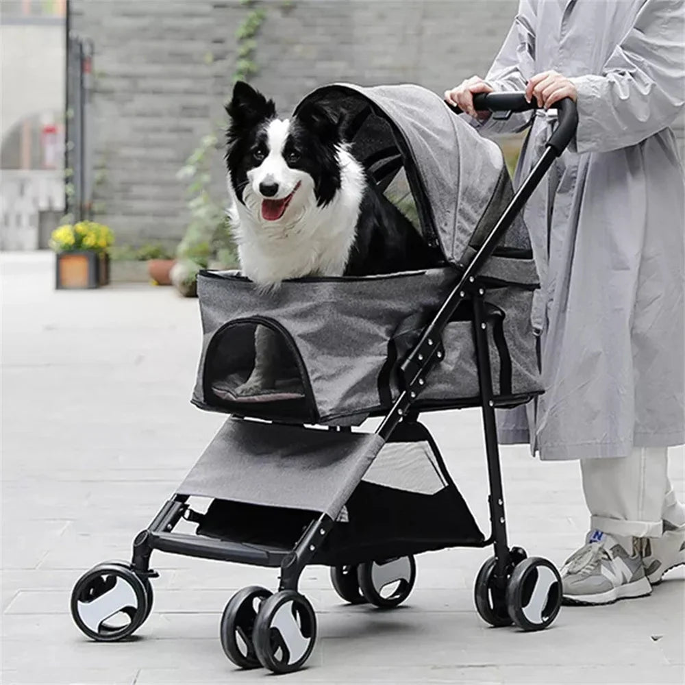 Foldable Pet Dog Stroller With Wheels And Rain Cover