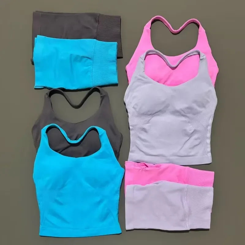 Seamless Nylon Women Two Piece Yoga Set With Halter Top