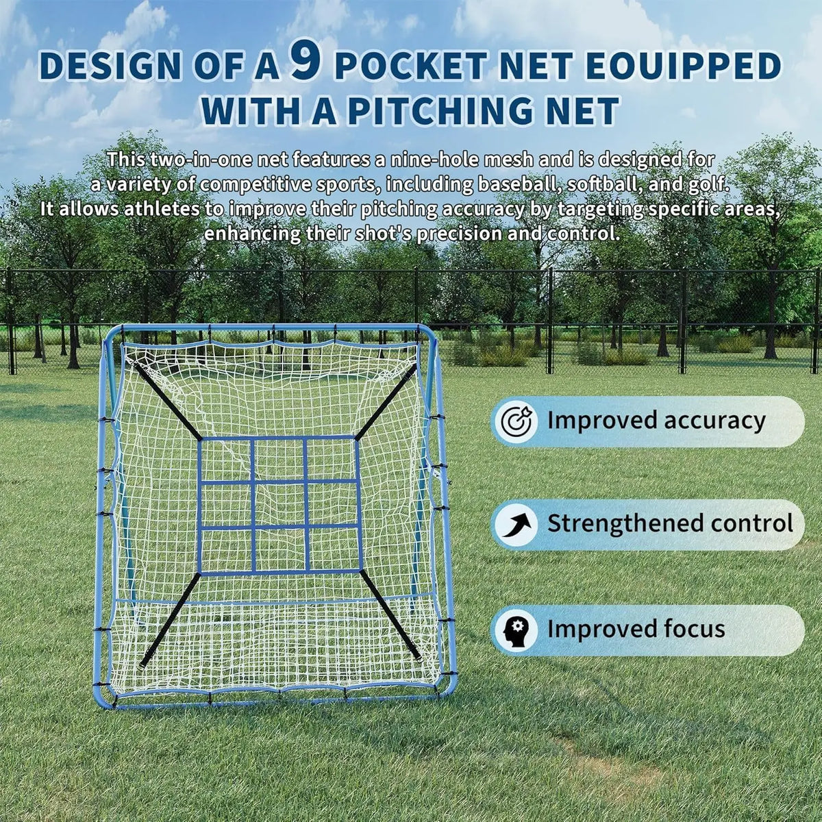 Tacleekii Adjustable Baseball Rebounder Net For Solo Training Practice